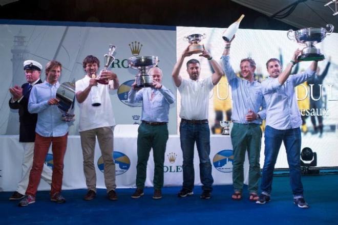 Winner of the 90th anniversary Rolex Fastnet Race, Géry Trentesaux and crew of Courrier Du Leon - 2015 Rolex Fastnet Race ©  ELWJ Photography